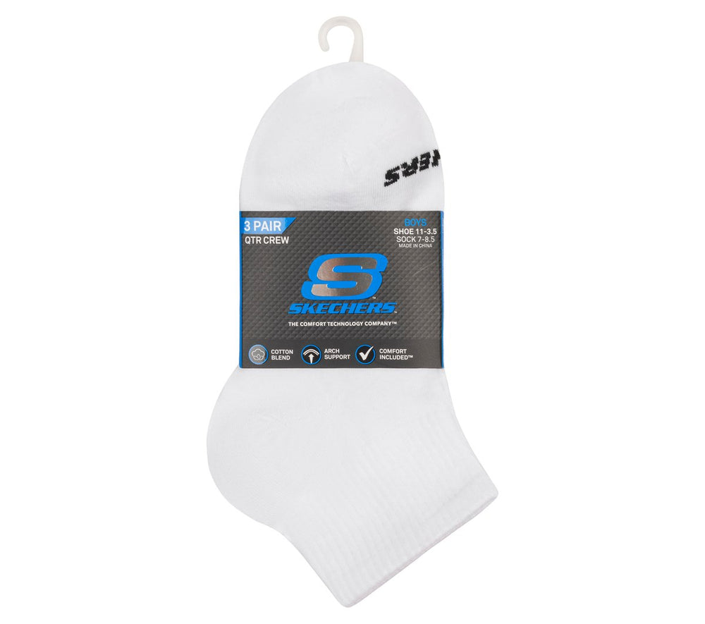 Skechers 3 Pack Boys' Quarter Crew Cotton Socks