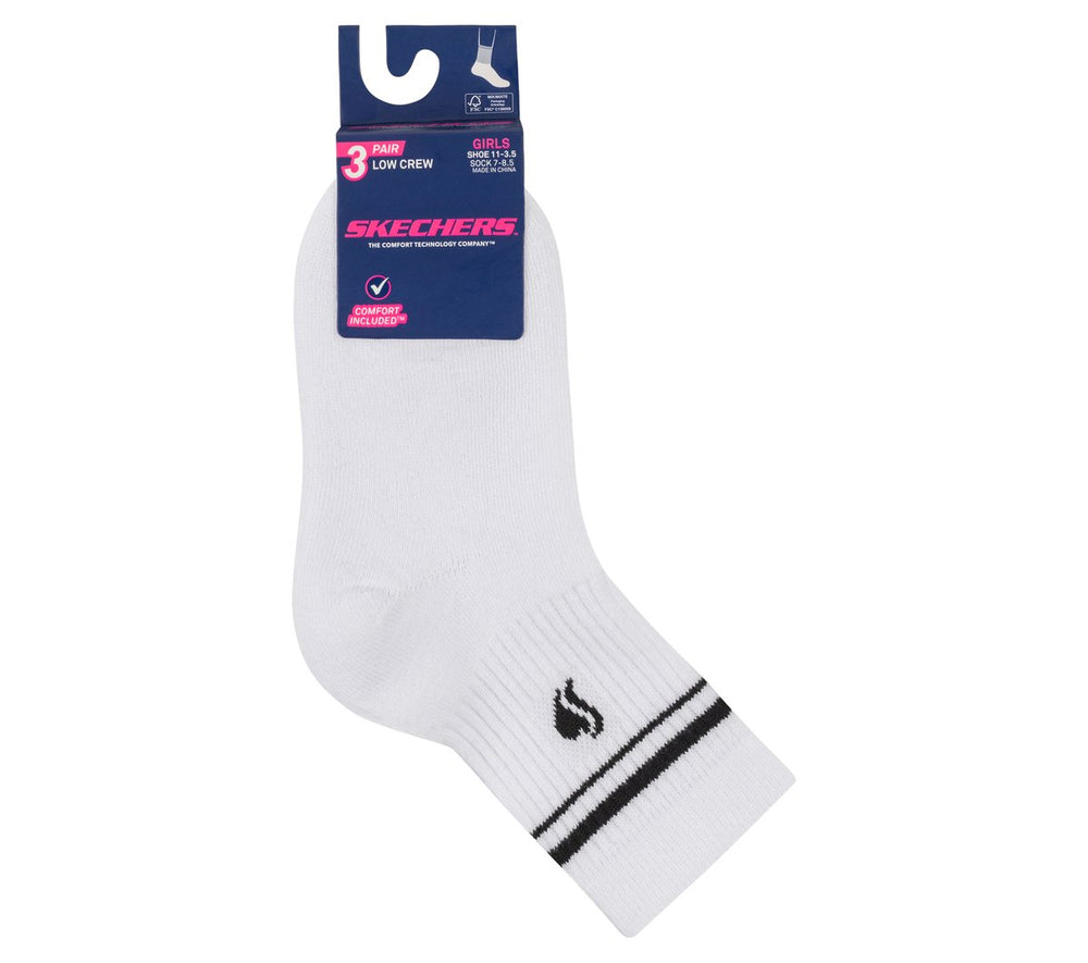 Skechers 3 Pack Girls' Low Crew Ribbed Socks